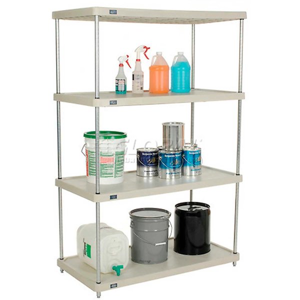 Nexel Plastic, 4 Tier, Solid Shelving Unit, Silver Epoxy Posts, 48W x 24D x 74H 24487ESP